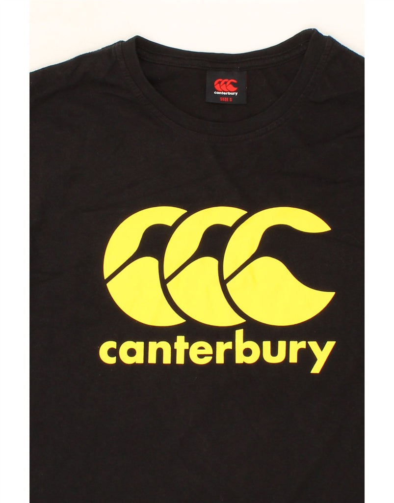 CANTERBURY Mens Graphic T-Shirt Top Small Black Cotton Vintage Canterbury and Second-Hand Canterbury from Messina Hembry 