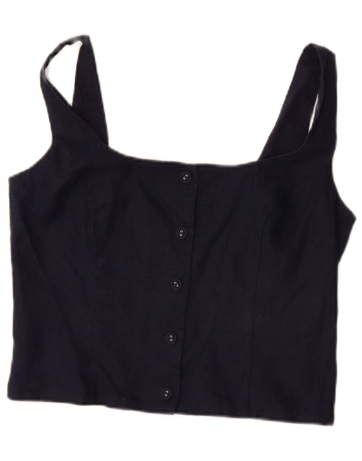 Boden Womens Crop Top UK 12 Medium Navy Blue Linen