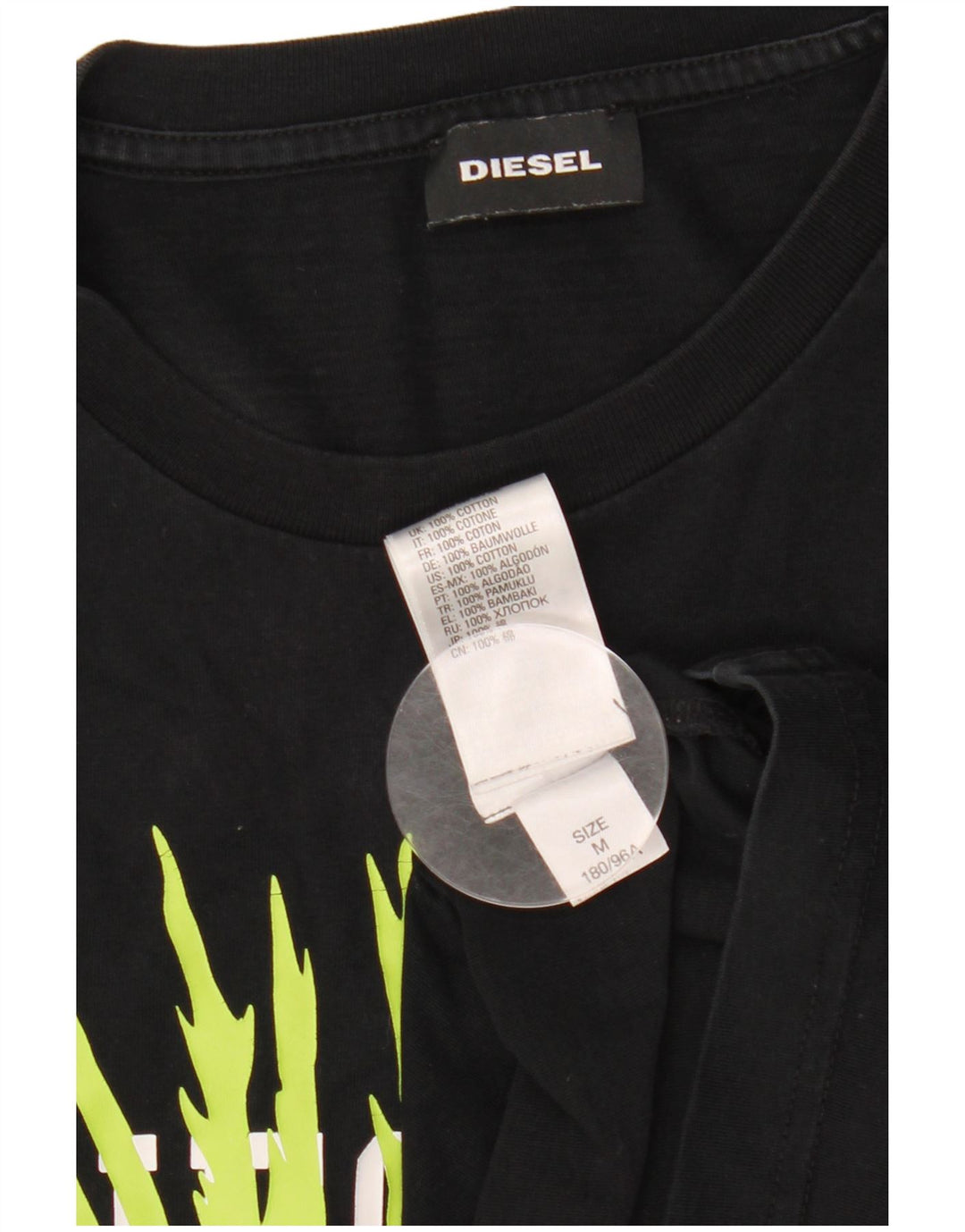 DIESEL Womens Graphic T-Shirt Top UK 14 Medium Black Cotton