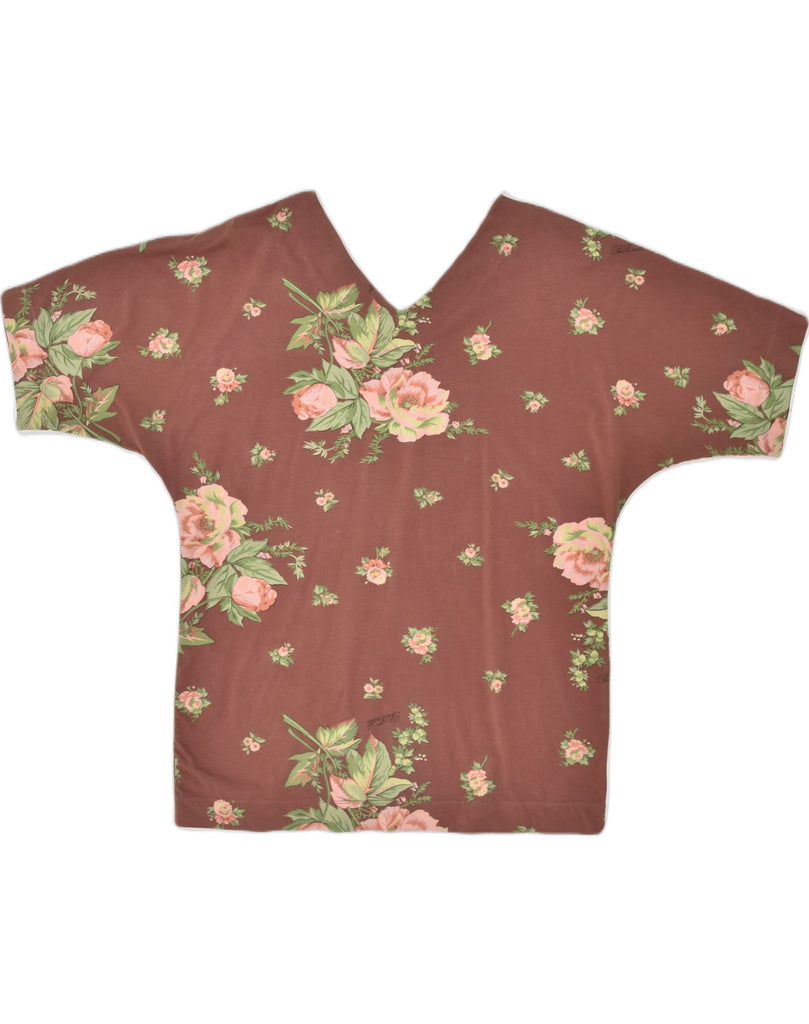 VINTAGE Womens Blouse Top UK 18 XL Brown Floral Cotton | Vintage Vintage | Thrift | Second-Hand Vintage | Used Clothing | Messina Hembry 