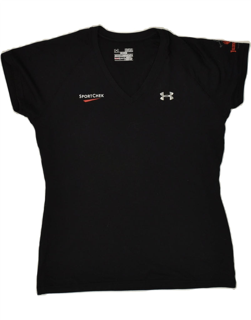 UNDER ARMOUR Womens Heat Gear Graphic T-Shirt Top UK 14 Medium Black | Vintage Under Armour | Thrift | Second-Hand Under Armour | Used Clothing | Messina Hembry 