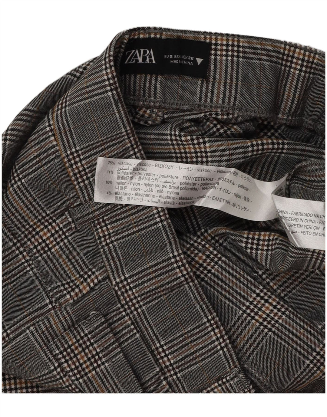 ZARA Womens Skinny Casual Trousers Small W26 L28 Grey Houndstooth Viscose