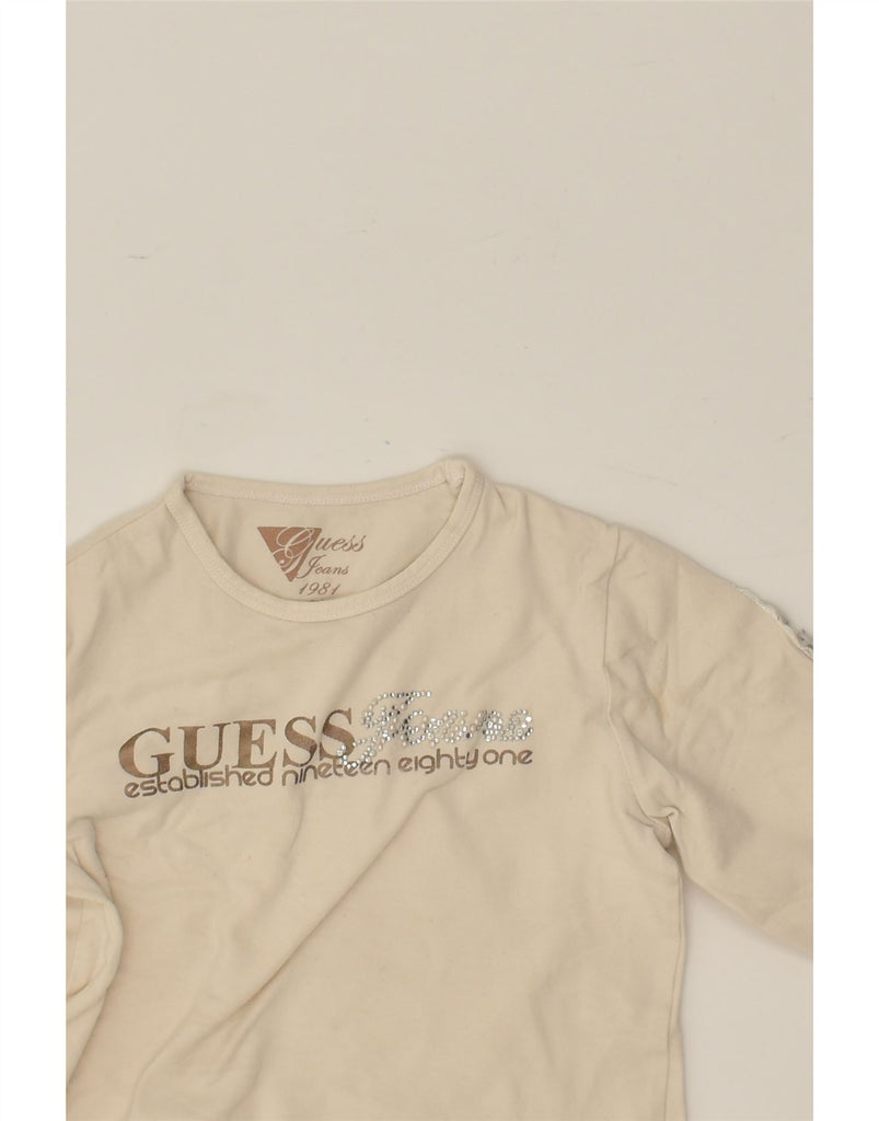 GUESS Girls Graphic Top Long Sleeve 7-8 Years Beige Cotton | Vintage Guess | Thrift | Second-Hand Guess | Used Clothing | Messina Hembry 