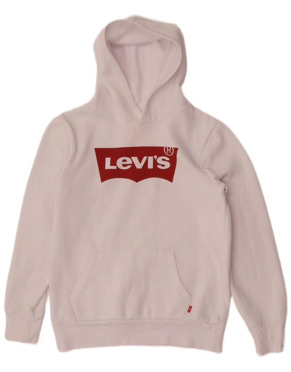 Levi's Boys Graphic Hoodie Jumper 12-13 Years Large White Cotton