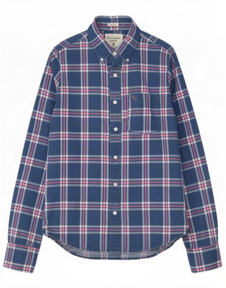 Abercrombie & Fitch Mens Flannel Shirt Medium Blue Check Cotton