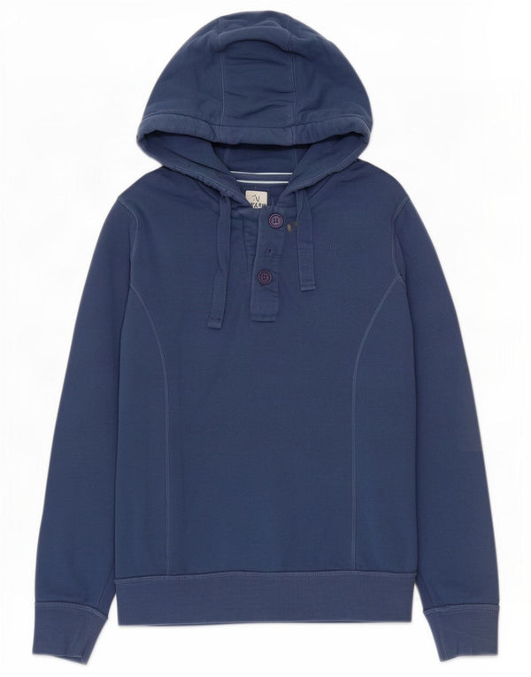 Fat Face Womens Button Neck Hoodie Jumper UK 16 Large Navy Blue Cotton