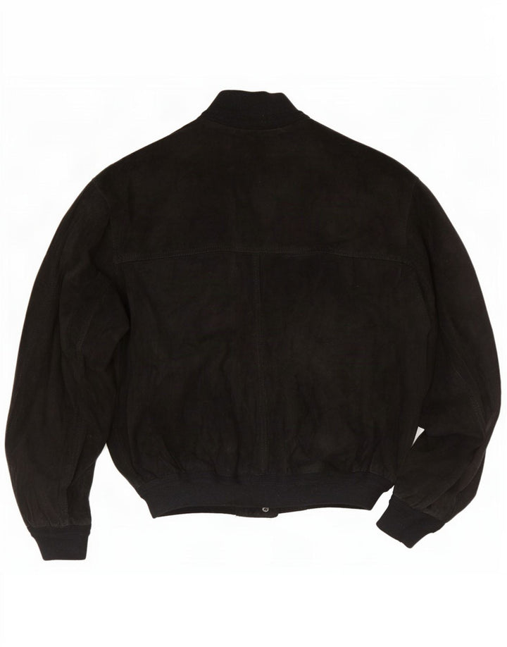 Vintage Mens Suede Bomber Jacket UK 36 Small Black Leather