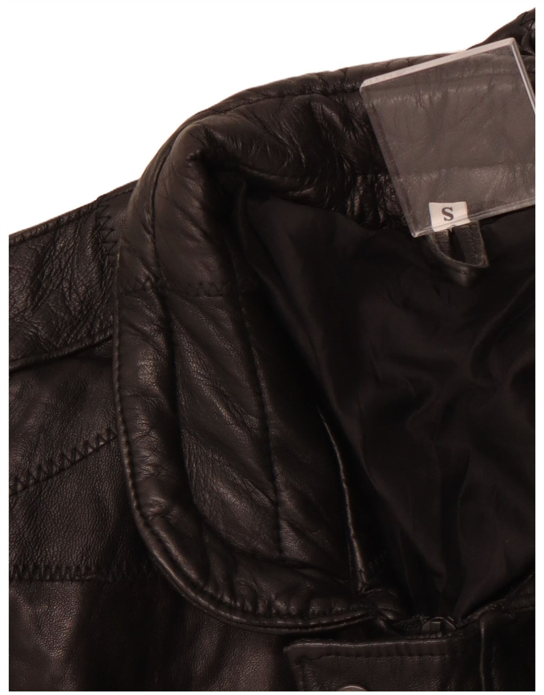 VINTAGE Mens Military Loose Fit Leather Jacket UK 36 Small Black Patchwork