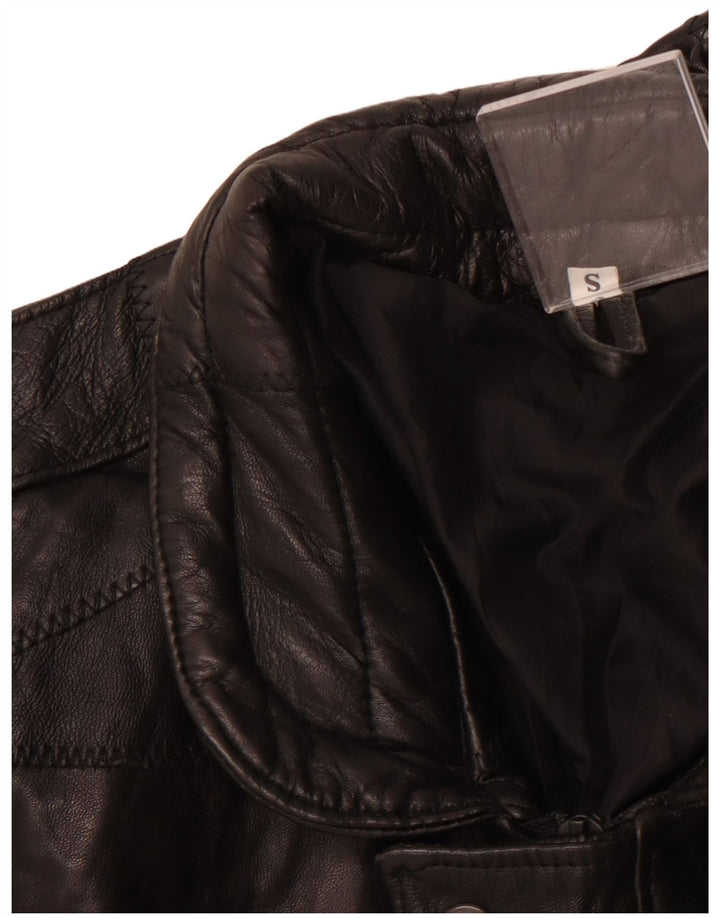 VINTAGE Mens Military Loose Fit Leather Jacket UK 36 Small Black Patchwork