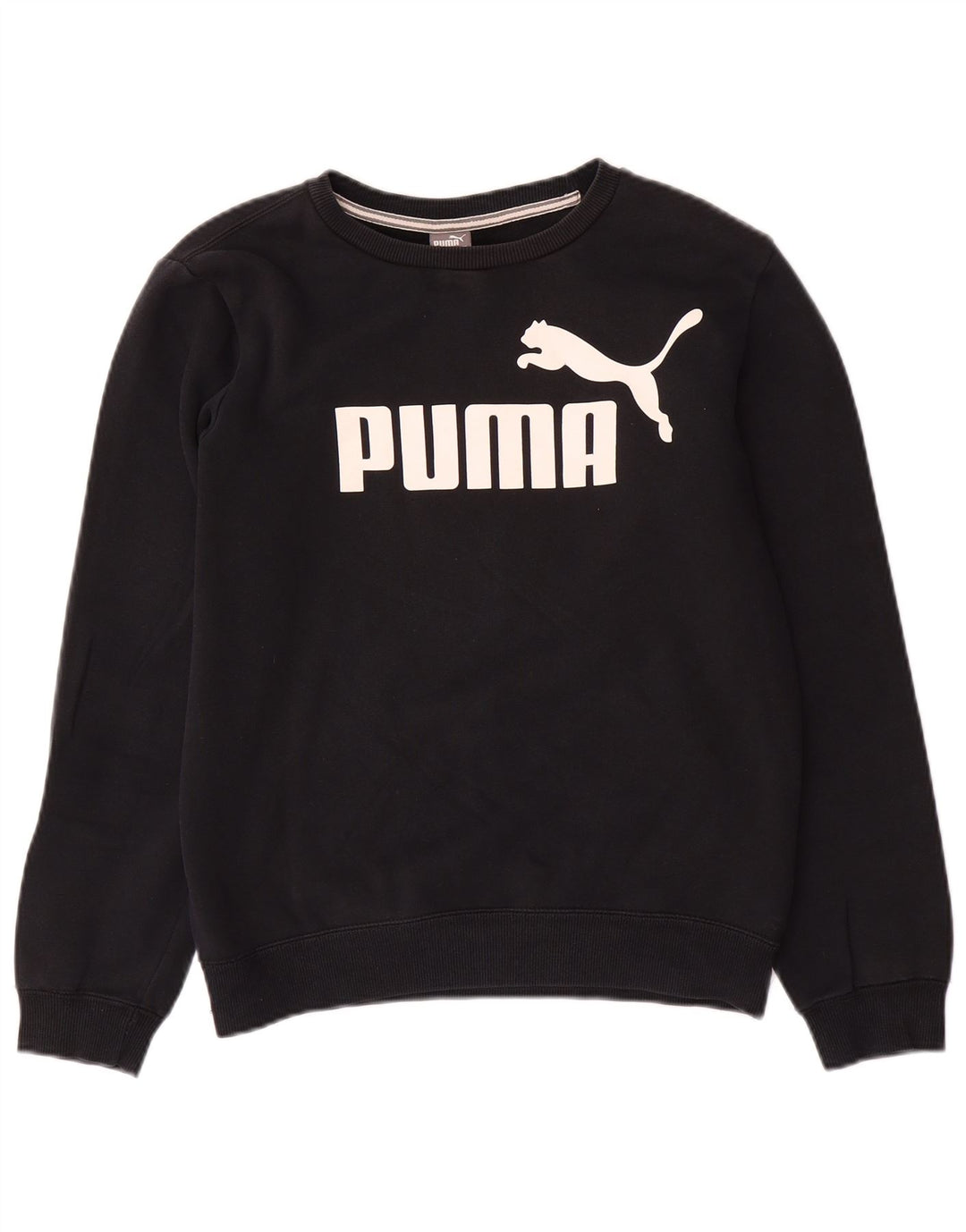 PUMA Girls Graphic Sweatshirt Jumper 13-14 Years Black Cotton