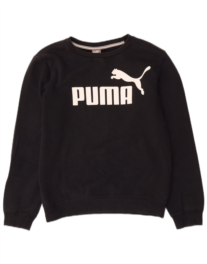 PUMA Girls Graphic Sweatshirt Jumper 13-14 Years Black Cotton