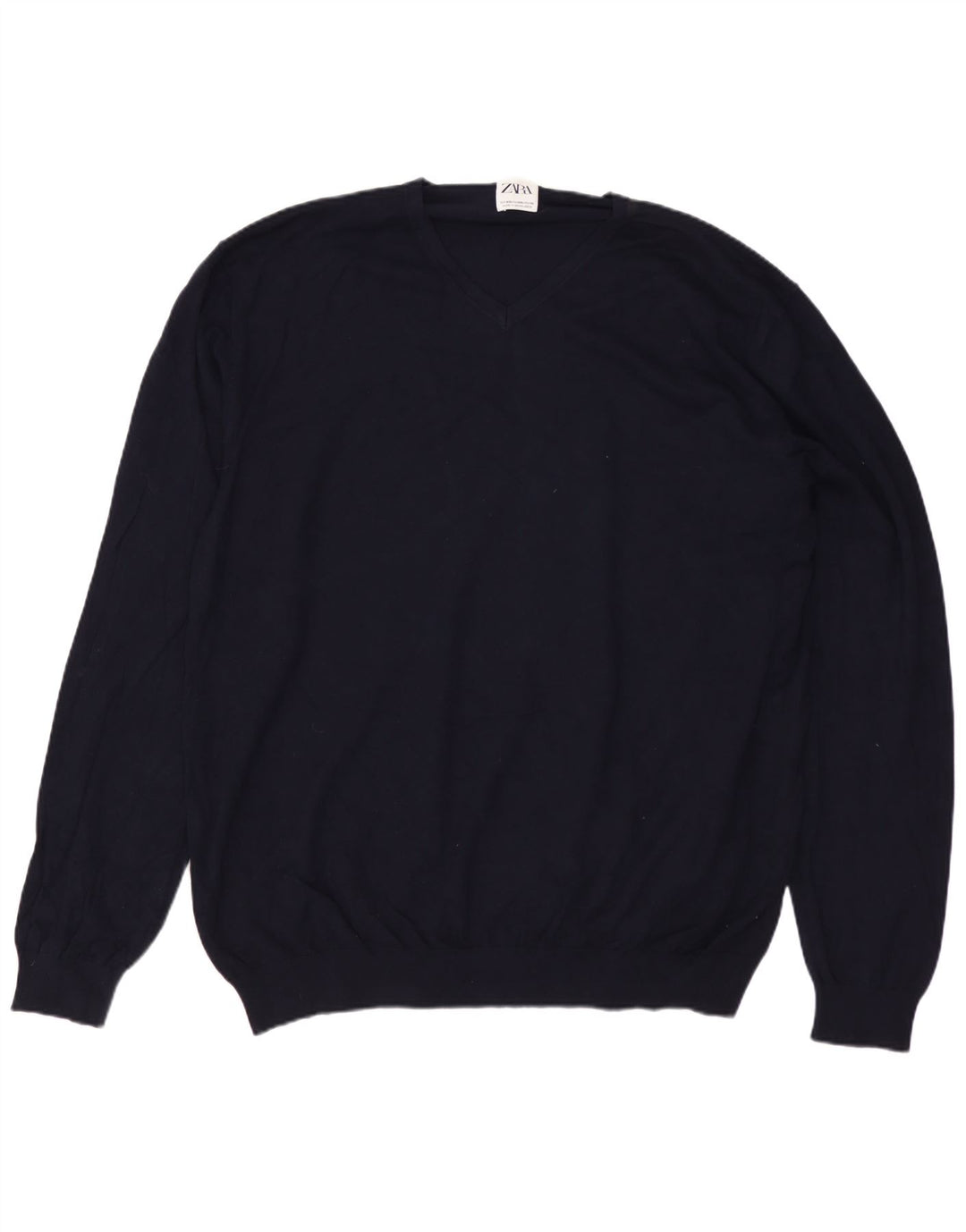 ZARA Mens V-Neck Jumper Sweater 2XL Navy Blue Viscose