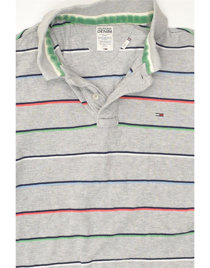 TOMMY HILFIGER Mens Polo Shirt Large Grey Striped Cotton | Vintage Tommy Hilfiger | Thrift | Second-Hand Tommy Hilfiger | Used Clothing | Messina Hembry 