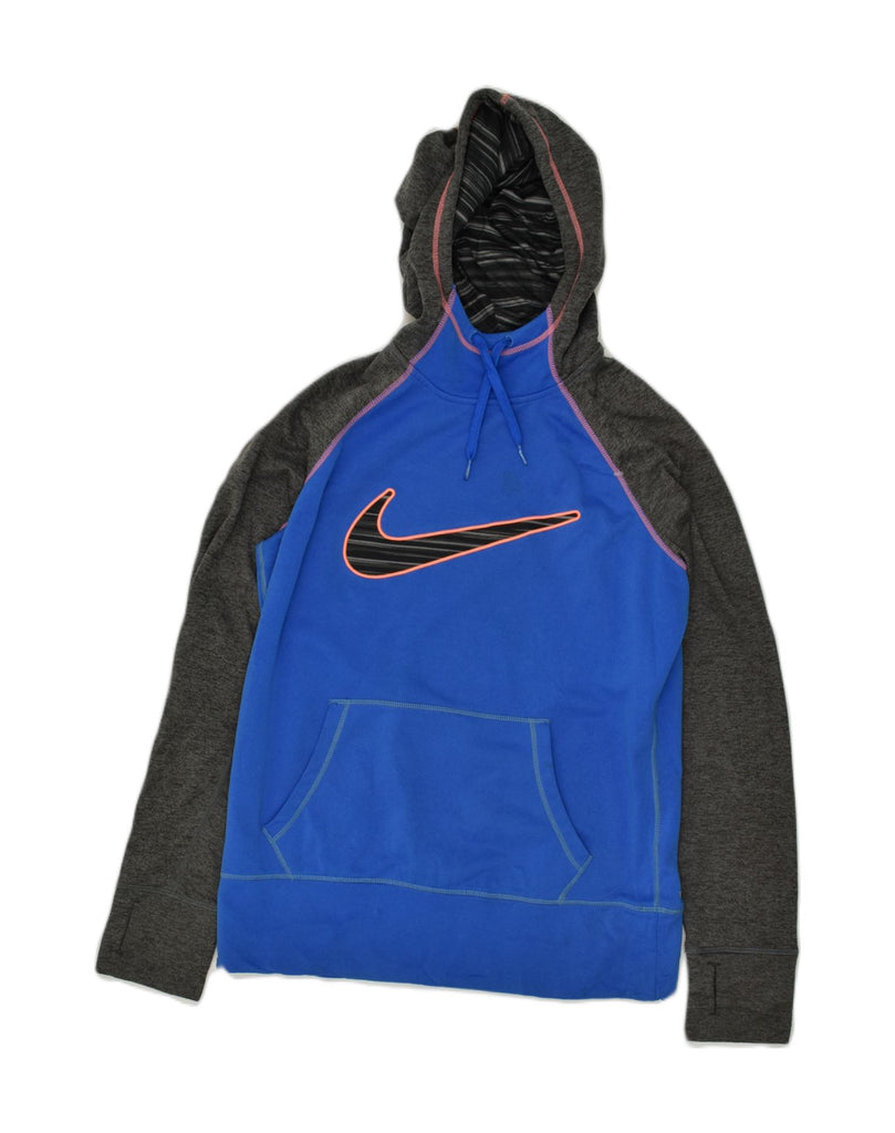 NIKE Womens Therma-Fit Hoodie Jumper UK 14 Medium Blue Polyester | Vintage Nike | Thrift | Second-Hand Nike | Used Clothing | Messina Hembry 