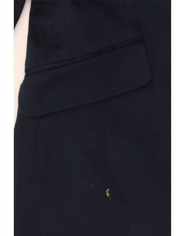Marks & Spencer Womens 1 Button Blazer Jacket UK 10 Small Navy Blue Cotton