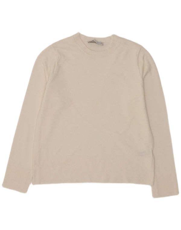 Zara Womens Crew Neck Jumper Sweater UK 10 Small White Viscose