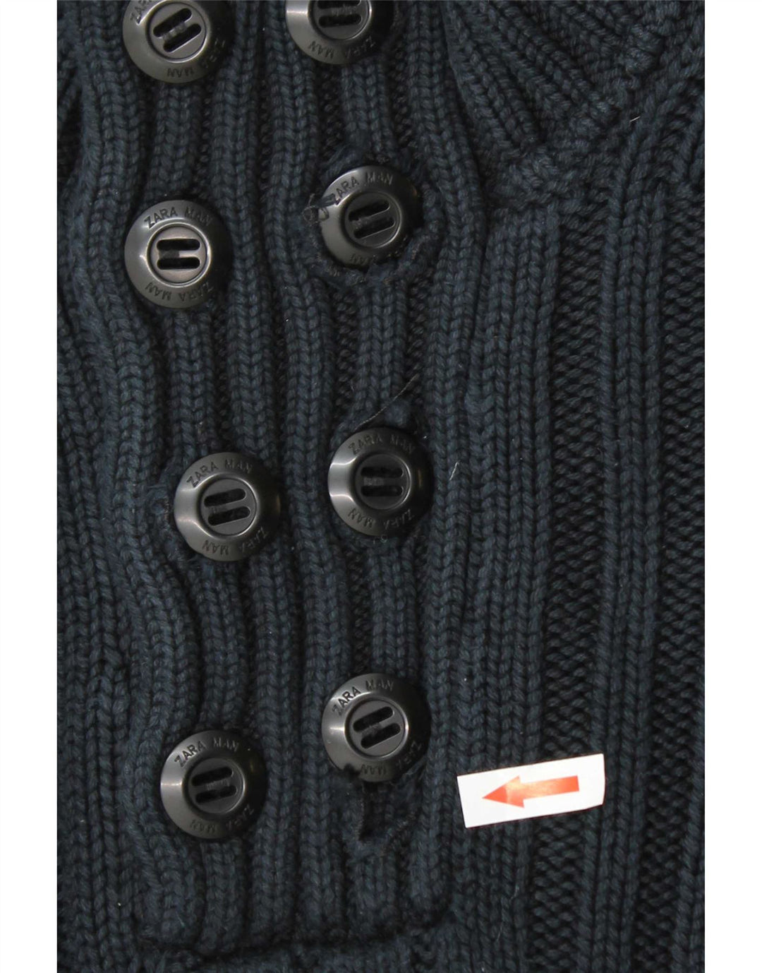 Zara Mens Button Neck Jumper Sweater Large Navy Blue Cotton