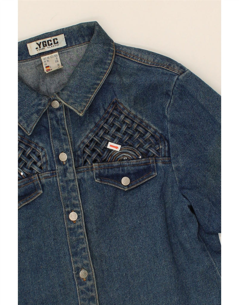VINTAGE Womens Denim Jacket UK 12 Medium Blue Cotton Vintage Vintage and Second-Hand Vintage from Messina Hembry 