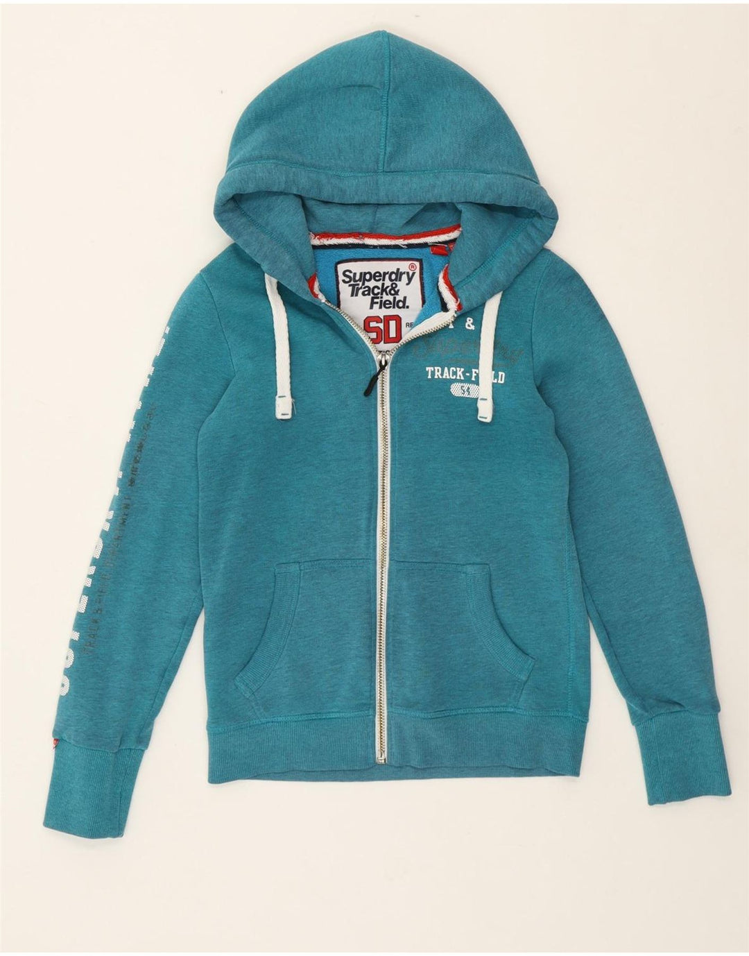 Superdry Womens Zip Hoodie Sweater UK 10 Small Turquoise Cotton