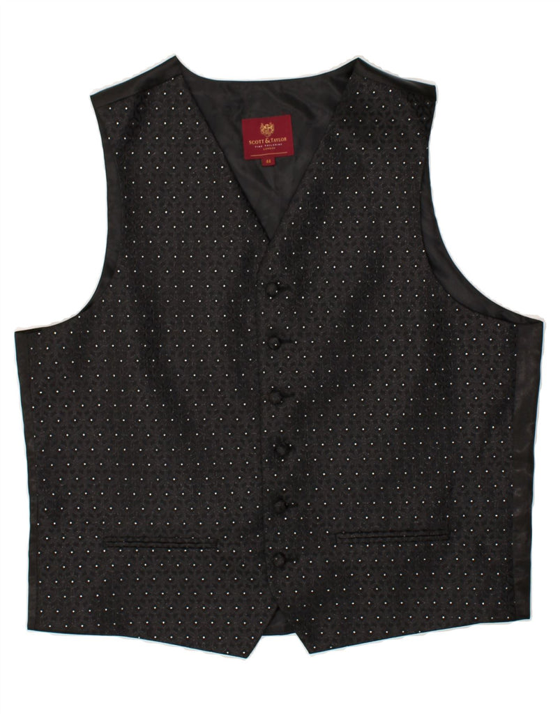 VINTAGE Mens Waistcoat IT 44 XS Black Geometric Lurex | Vintage Vintage | Thrift | Second-Hand Vintage | Used Clothing | Messina Hembry 