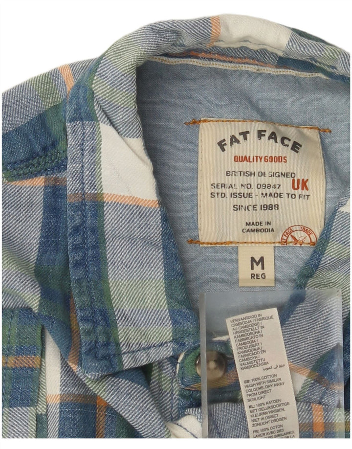 Fat Face Mens Short Sleeve Flannel Shirt Medium Blue Check Cotton
