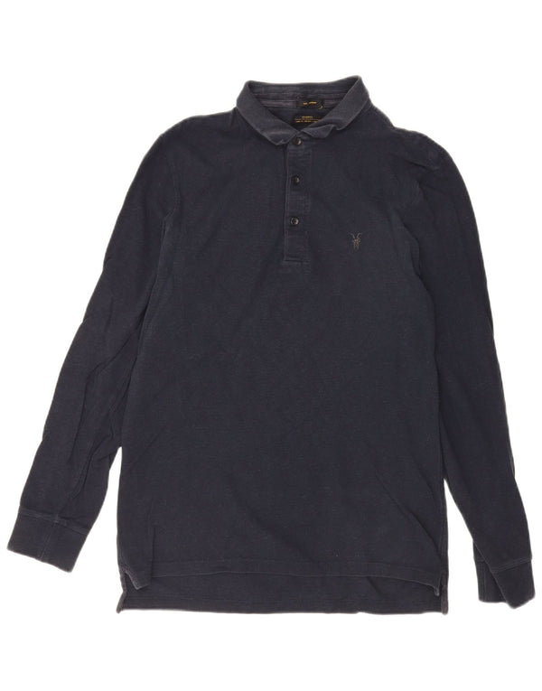 All Saints Mens Long Sleeve Polo Shirt Medium Navy Blue Cotton