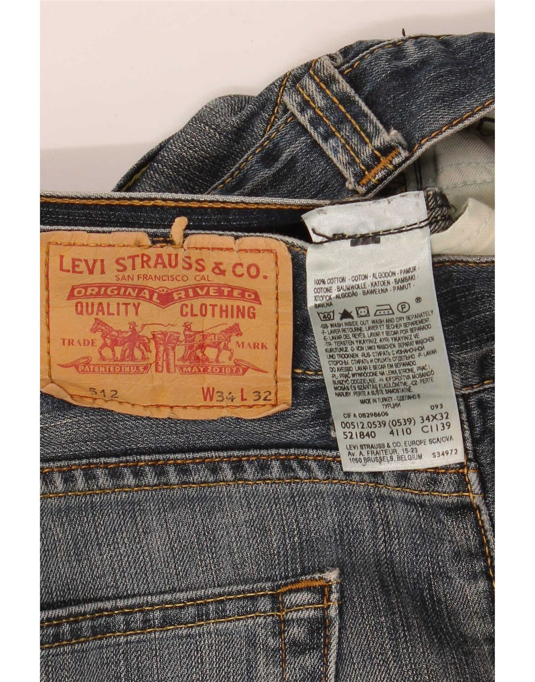 Levi's Mens 512 Bootcut Jeans W34 L32 Blue Cotton