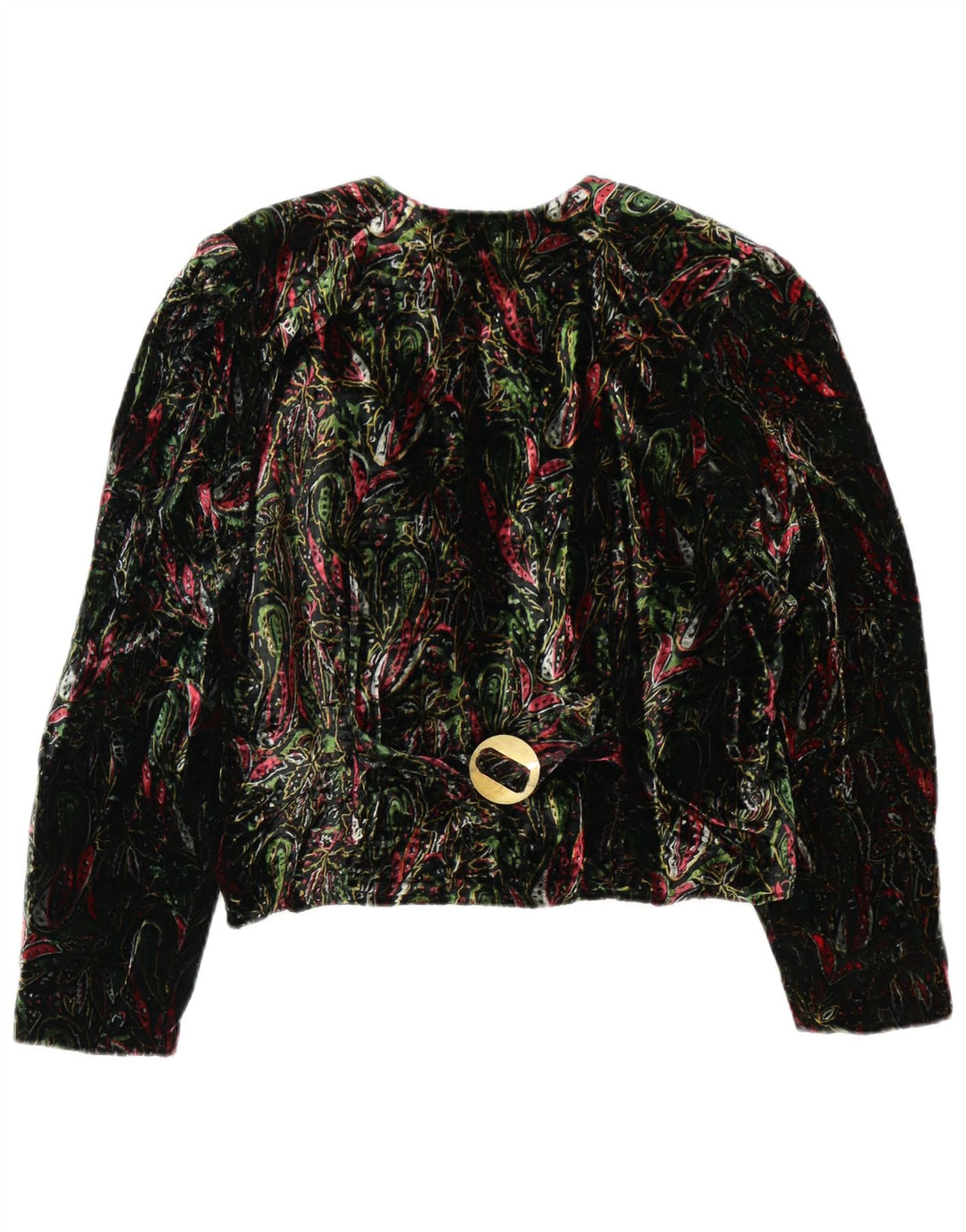 Vintage Womens Crop 4 Button Blazer Jacket UK 12 Medium Green Floral Retro