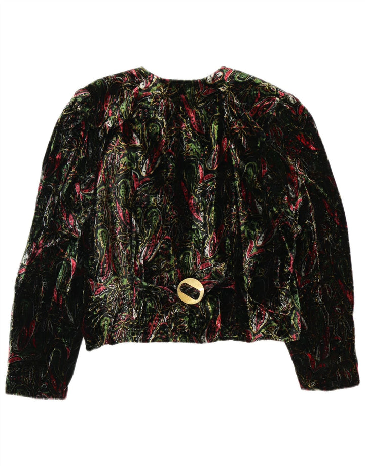 Vintage Womens Crop 4 Button Blazer Jacket UK 12 Medium Green Floral Retro
