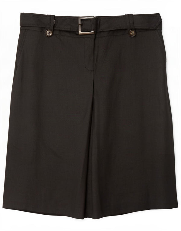 Zara Womens Midi Skirt XL W32 Black Ramie