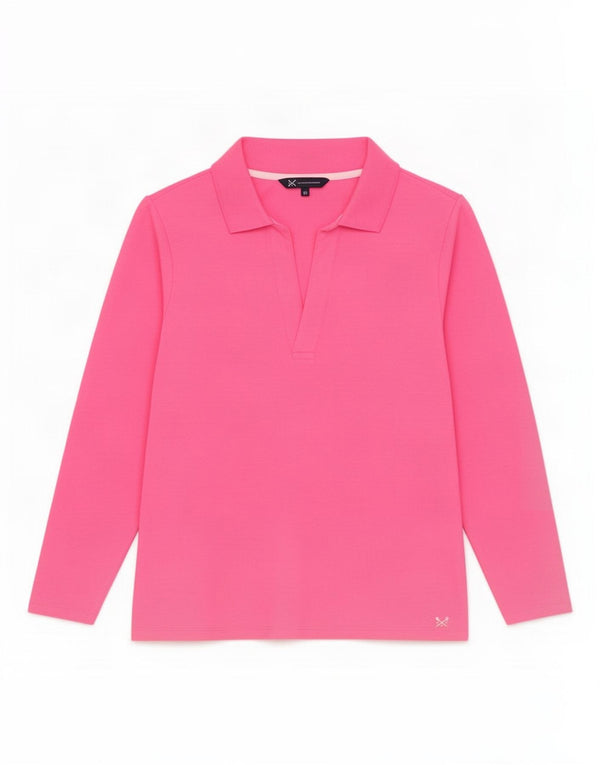 Crew Clothing Womens Long Sleeve Polo Shirt UK 16 Large Pink Modal