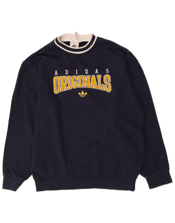 Adidas Mens Graphic Sweatshirt Jumper Medium Navy Blue Cotton