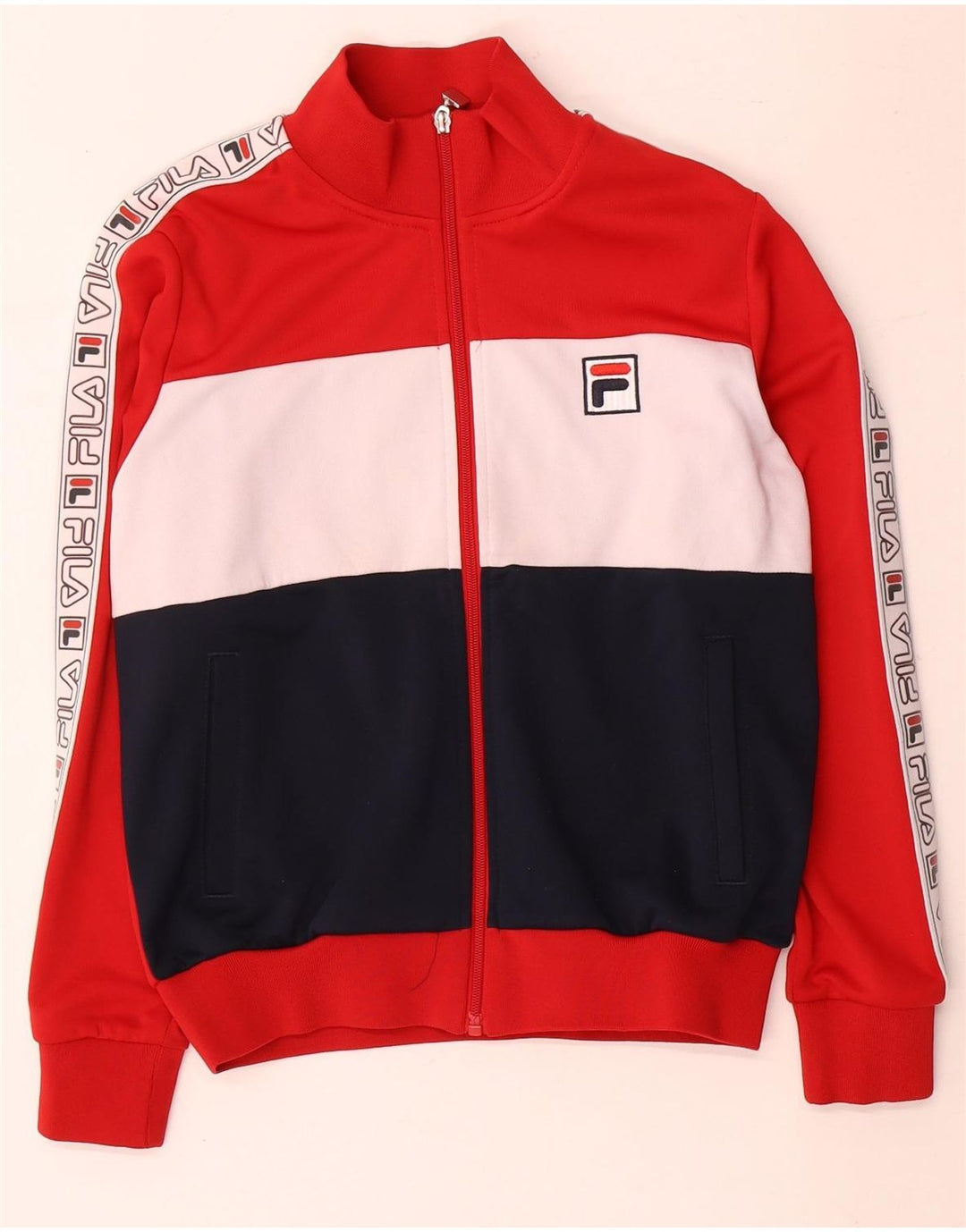 Fila Womens Graphic Tracksuit Top Jacket UK 14 Medium Red Colourblock