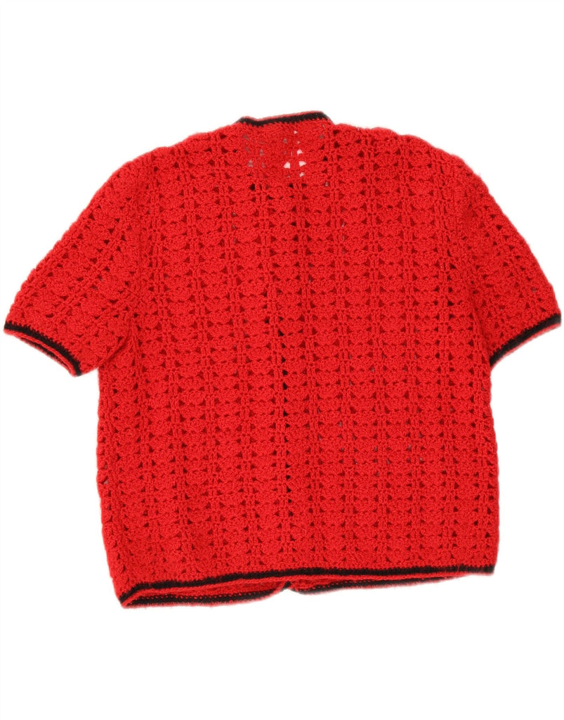 VINTAGE Womens Short Sleeve Crochet Cardigan Sweater UK 14 Medium Red Vintage Vintage and Second-Hand Vintage from Messina Hembry 