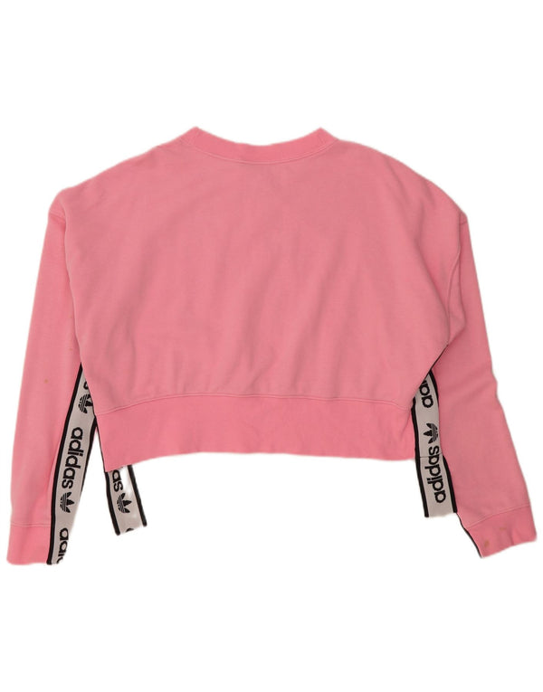 Adidas Womens Crop Graphic Oversized Sweatshirt Jumper UK 18 XL Pink Cotton