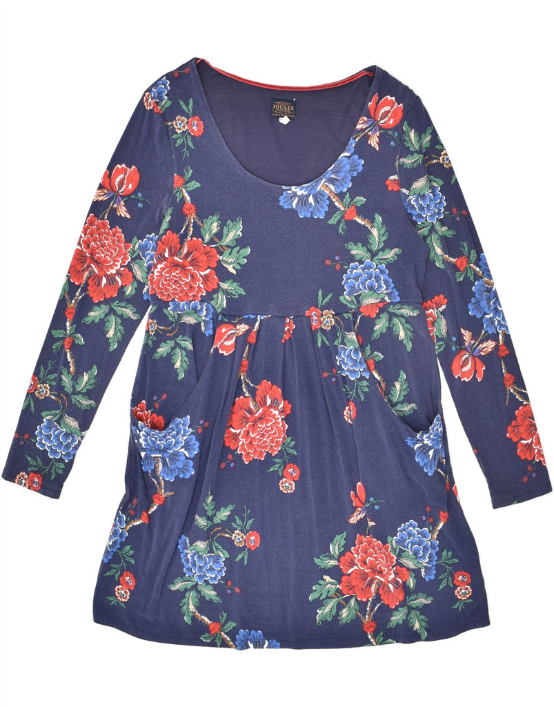 JOULES Womens Long Sleeve Basic Dress UK 16 Large Navy Blue Floral Viscose | Vintage Joules | Thrift | Second-Hand Joules | Used Clothing | Messina Hembry 