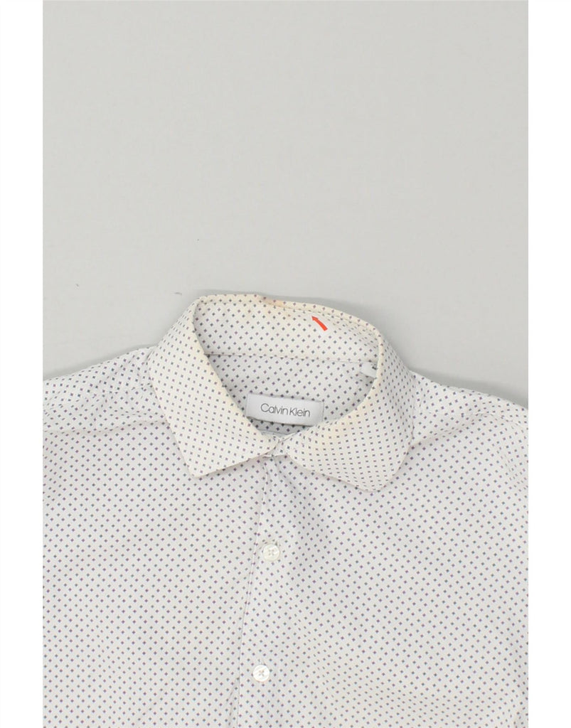 CALVIN KLEIN Mens Slim Fit Shirt Medium White Spotted Cotton | Vintage Calvin Klein | Thrift | Second-Hand Calvin Klein | Used Clothing | Messina Hembry 