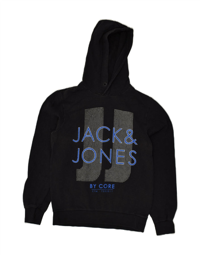 JACK & JONES Mens Core Graphic Hoodie Jumper Medium Black Cotton | Vintage Jack & Jones | Thrift | Second-Hand Jack & Jones | Used Clothing | Messina Hembry 