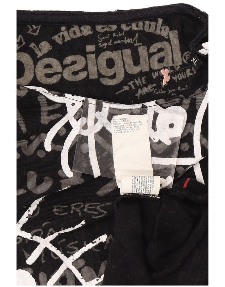 DESIGUAL Womens Graphic T-Shirt Top UK 18 XL Black Cotton Vintage Desigual and Second-Hand Desigual from Messina Hembry 