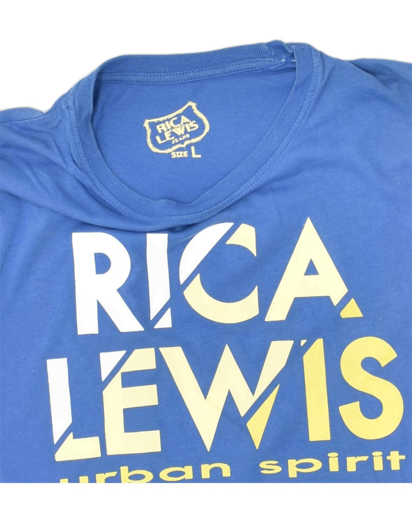 RICA LEWIS Mens Slim Fit Graphic T-Shirt Top Large Blue Cotton | Vintage Rica Lewis | Thrift | Second-Hand Rica Lewis | Used Clothing | Messina Hembry 