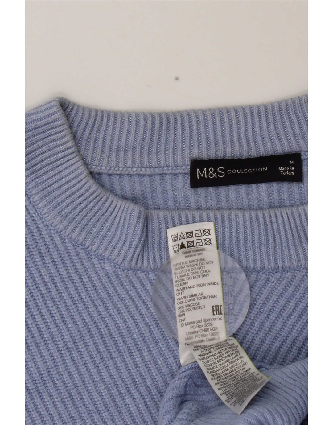 MARKS & SPENCER Womens Crop Crew Neck Jumper Sweater UK 14 Medium Blue