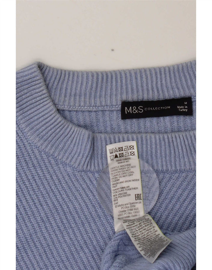 MARKS & SPENCER Womens Crop Crew Neck Jumper Sweater UK 14 Medium Blue