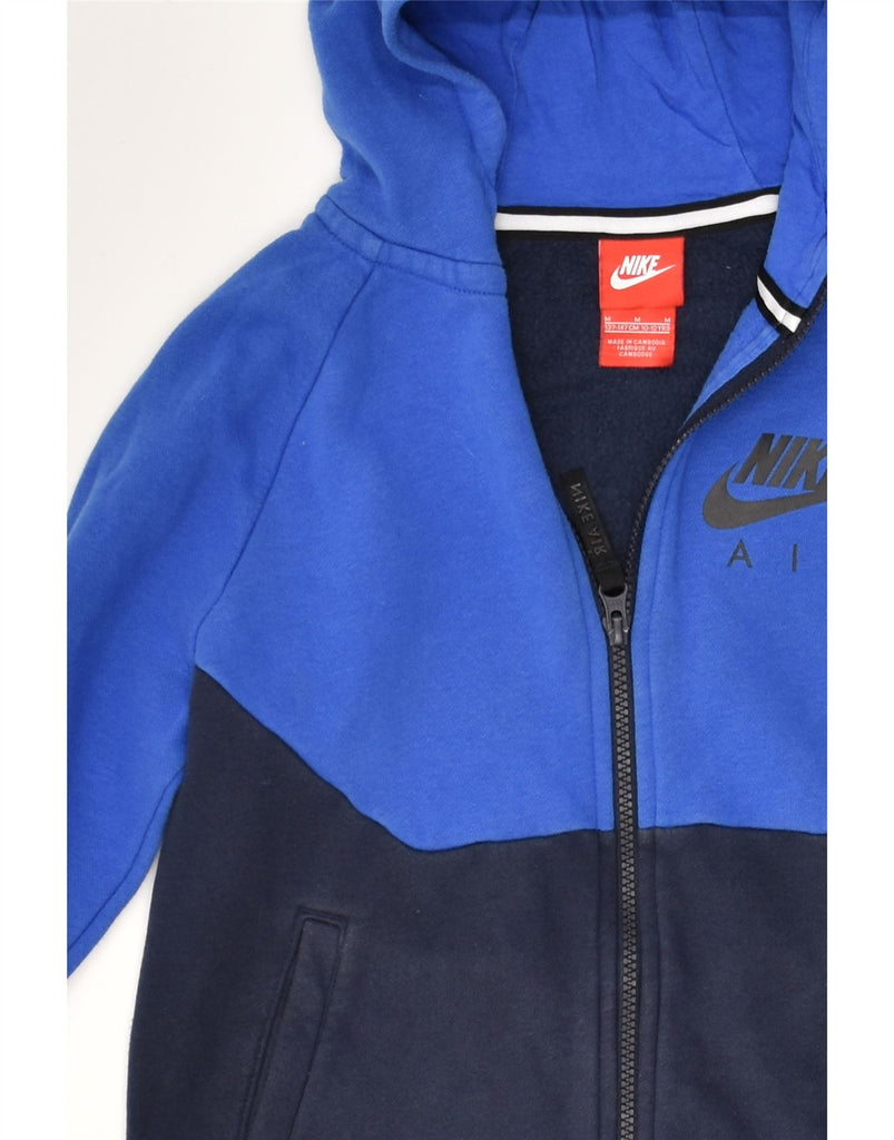 NIKE Boys Graphic Zip Hoodie Sweater 10-11 Years Medium Blue Colourblock | Vintage Nike | Thrift | Second-Hand Nike | Used Clothing | Messina Hembry 