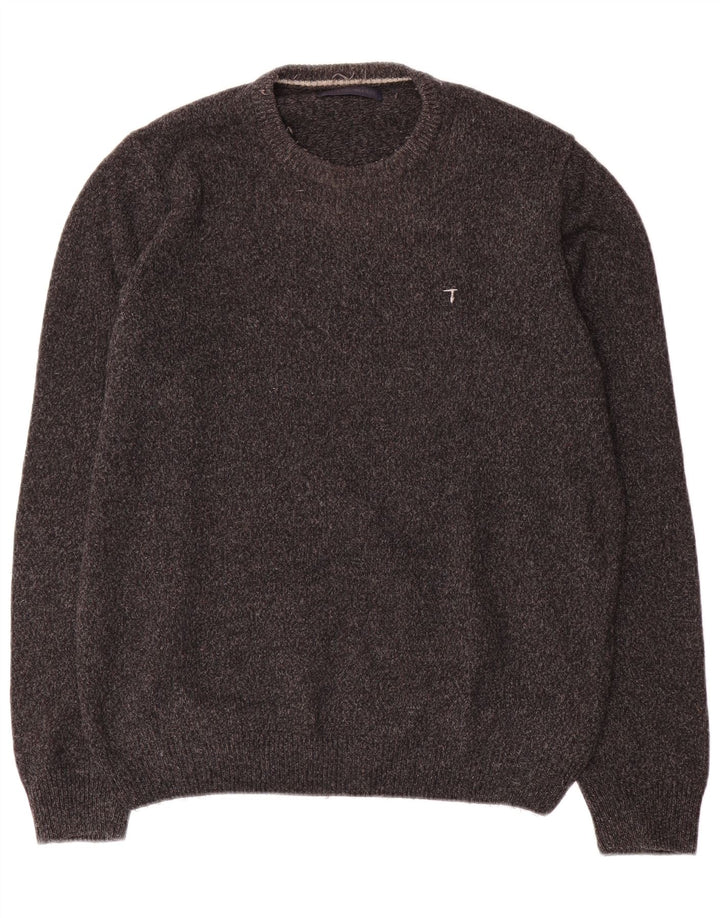 Trussardi Mens Crew Neck Jumper Sweater Large Grey Flecked Wool
