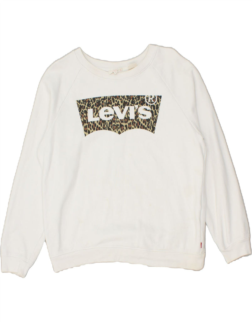 LEVI'S Womens Graphic Sweatshirt Jumper UK 10 Small White Cotton | Vintage Levi's | Thrift | Second-Hand Levi's | Used Clothing | Messina Hembry 