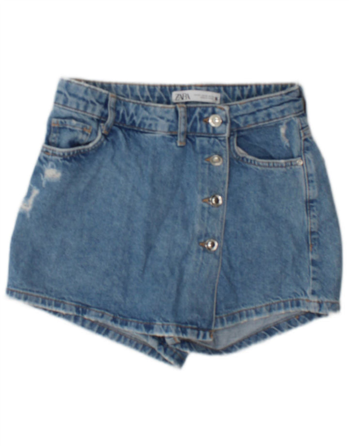 Zara Womens Distressed Denim Shorts XS W24 Blue Cotton