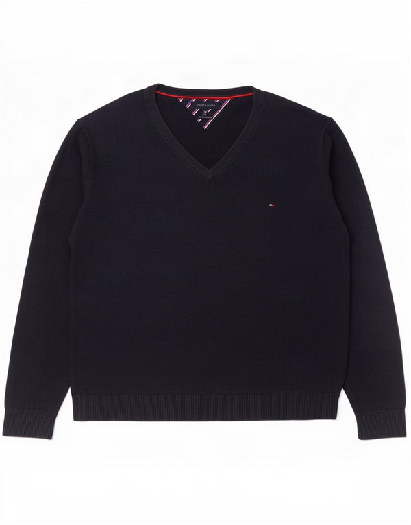 Tommy Hilfiger Mens V-Neck Jumper Sweater 3XL Navy Blue Cotton