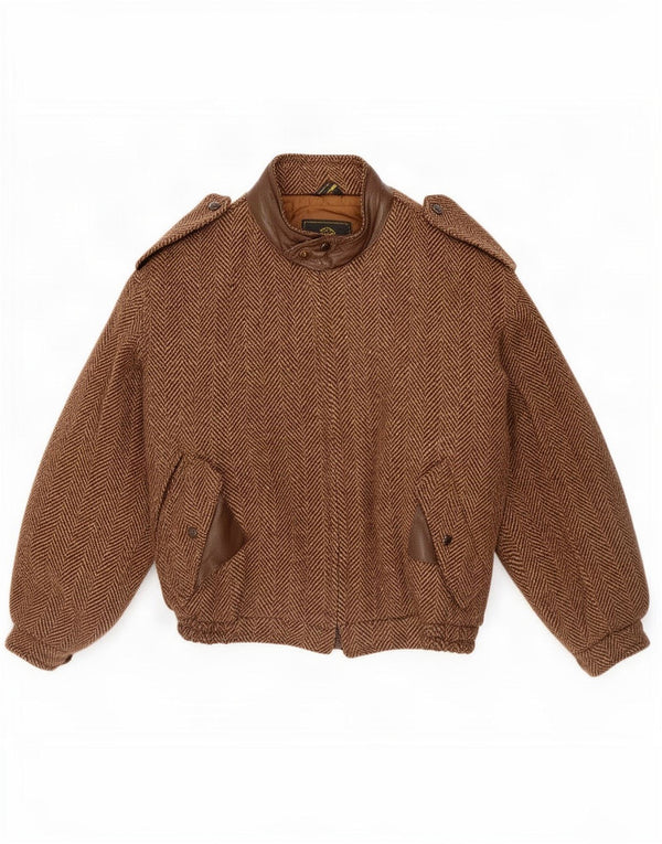 Ivy Oxford Mens Military Windbreaker Jacket UK 36 Small Brown Herringbone