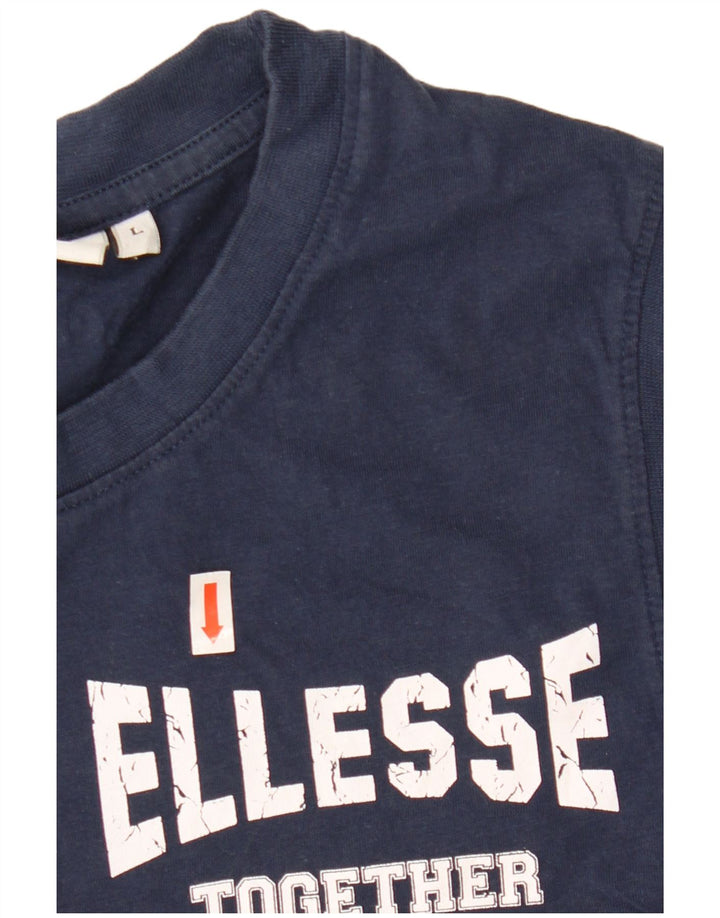 ELLESSE Womens Graphic Vest Top UK 16 Large Navy Blue Cotton