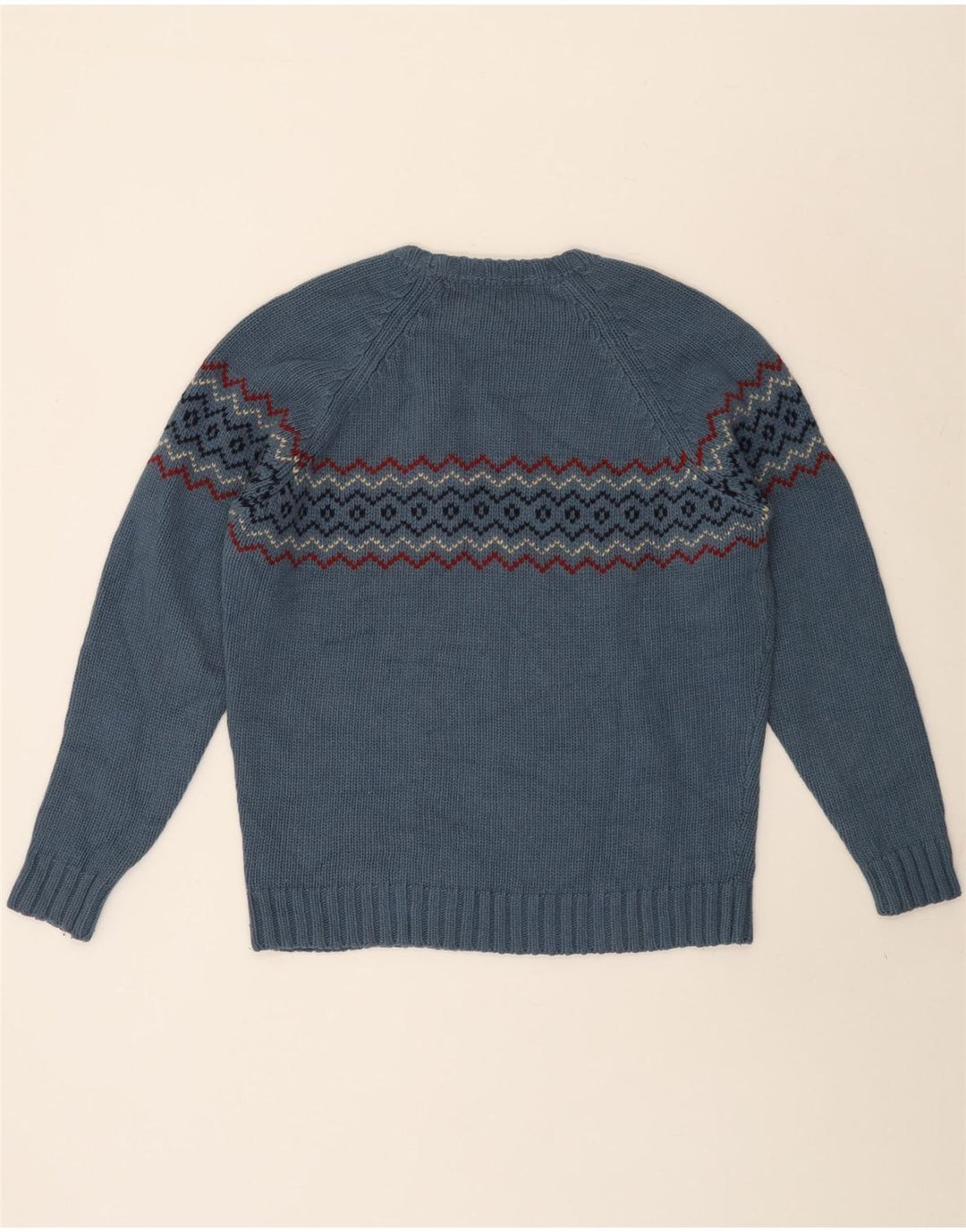 Massimo Dutti Mens Crew Neck Jumper Sweater Large Blue Fair Isle Wool